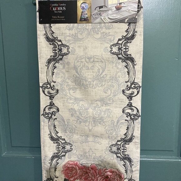 Cynthia Rowley Table Runner Halloween Skull Roses Pink Black Gothic NEW Party - Picture 5 of 7